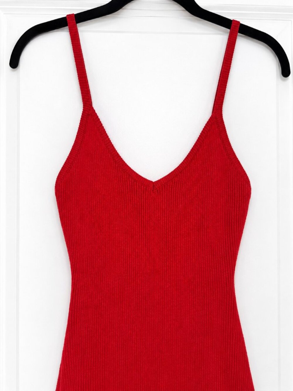 Windsor Perfectly Stylish Ribbed Knit Midi Dress | Red High Slit Bodycon Dress - Picture 4 of 5